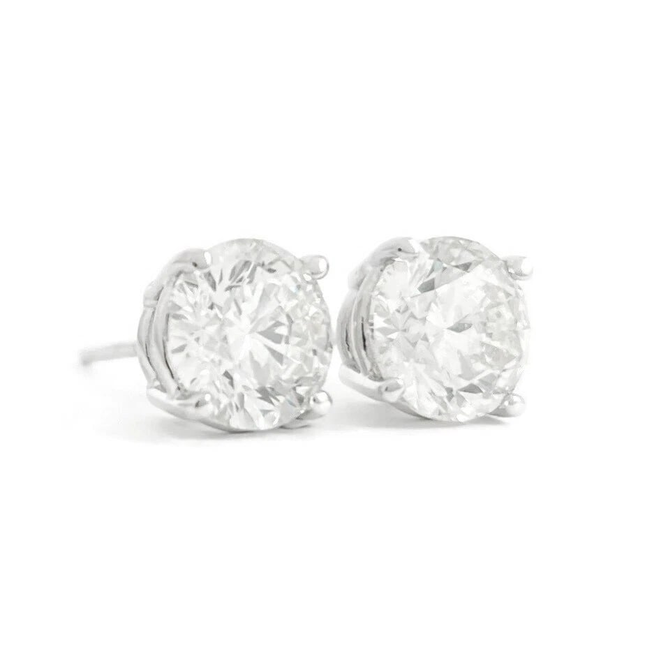 ROUND DIAMOND STUD EARRINGS 14K WHITE GOLD (1 of 3)
