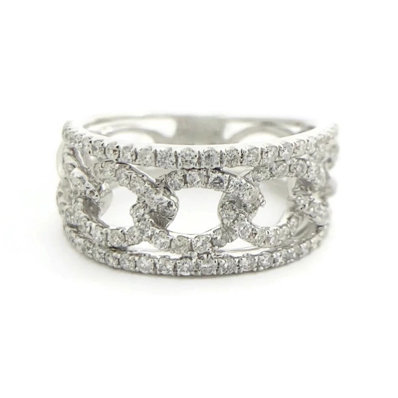 WIDE OPEN OVAL LINK PAVE DIAMOND RING STATEMENT BAND: Wide Open Oval Link Pave Diamond Ring Statement Band Brand: Unbranded Type: Ring Material: 14K white gold, Main Stone/Creation Natural Color: White Size: 6.5 US Accessories: None Accessori