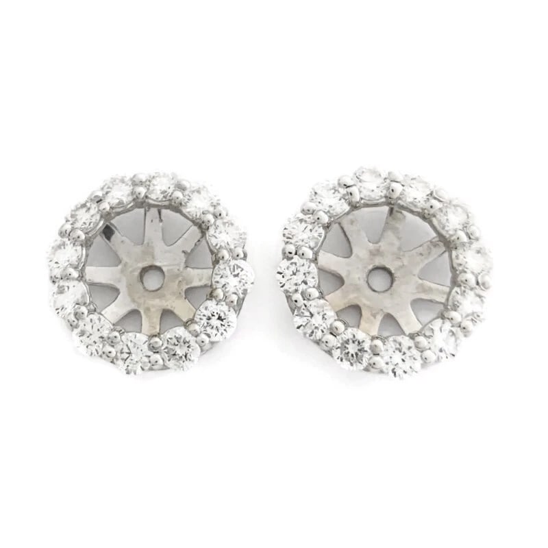 ROUND DIAMOND HALO EARRING JACKETS ENHANCERS 14K WHITE GOLD: Round Diamond Halo Earring Jackets Enhancers 14K White Gold Brand: Unbranded Type: Earrings Material: 14K white gold, Main Stone/Creation Natural Color: white Size: Diameter: 12.2 mm Accessories: