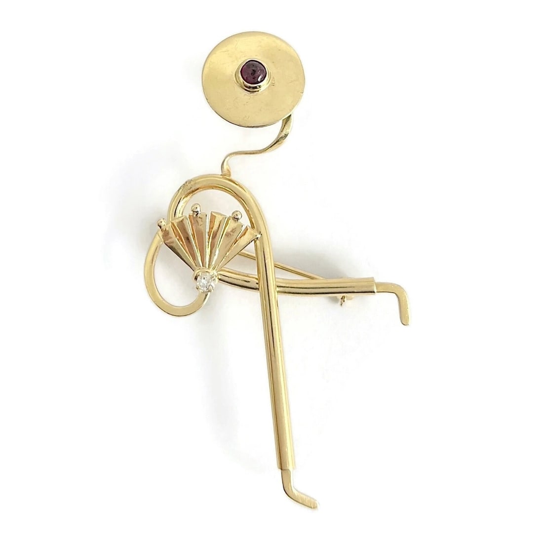 FORSTNER ASYMMETRICAL BROOCH PIN 14K YELLOW GOLD: Forstner Asymmetrical Brooch Pin 14K Yellow Gold Brand: Estate Type: Brooch Material: 14K yellow gold, Main Stone/Creation Natural Color: Gold Size: Measurements: 2.7 inches x 1.6 inches Accessor