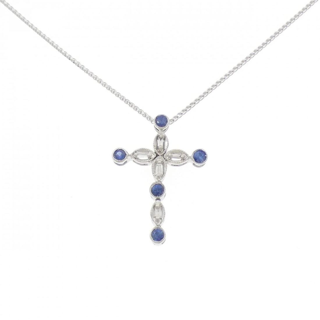 K18WG/750WG CROSS SAPPHIRE NECKLACE (1 of 3)