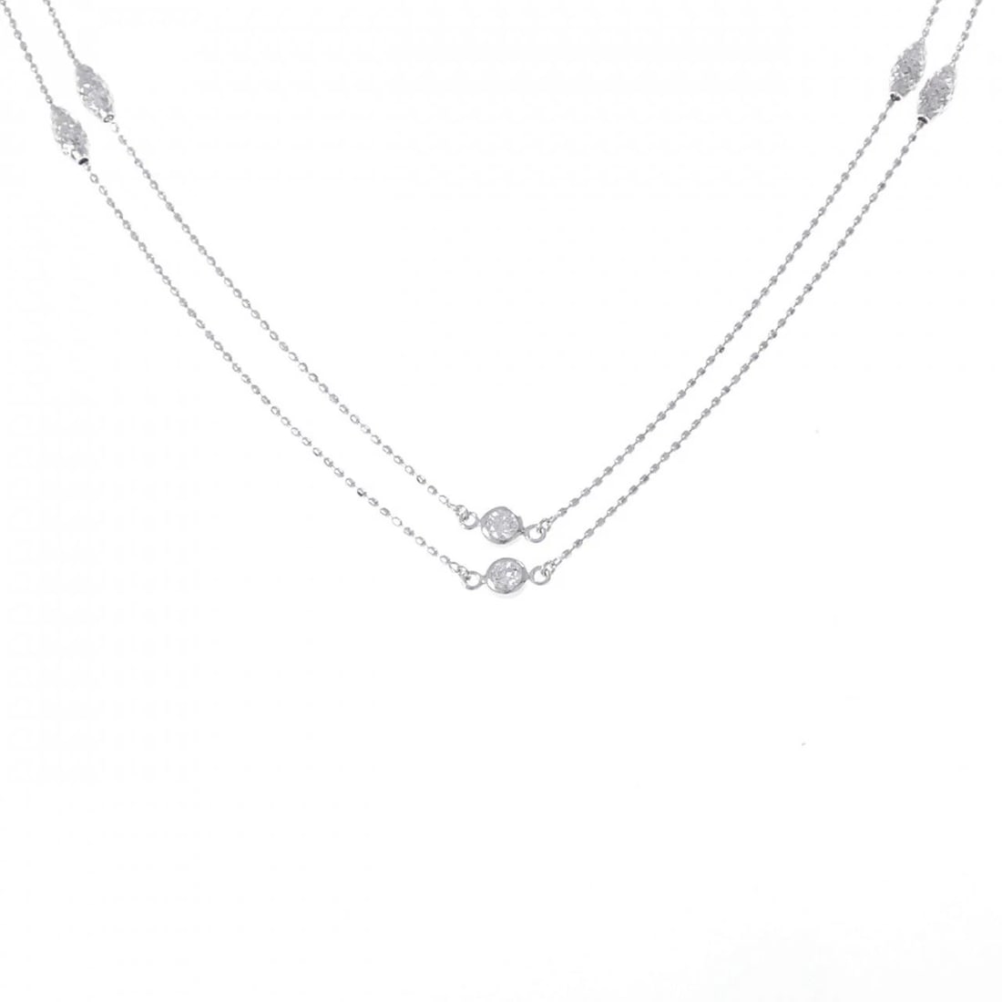 K18WG DIAMOND NECKLACE: K18WG Diamond Necklace Brand: Unbranded Type: Diamond Necklace Material: K18WG, Color: white Size: Actual Size Motif maximum width approx.: 3.5mm Chain maximum width approx.: 0.7mm Size 121cm 