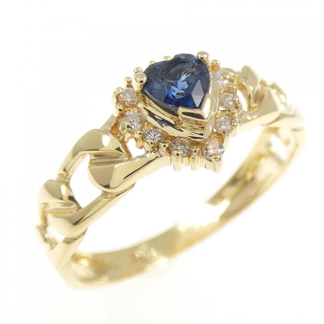 K18YG HEART SAPPHIRE RING: K18YG Heart Sapphire Ring Brand: Unbranded Type: Sapphire Ring Material: K18YG, Main Stone/Creation Sapphire Color: yellow Size: US 8.25 Accessories: None Accessories Notice: When purchasing