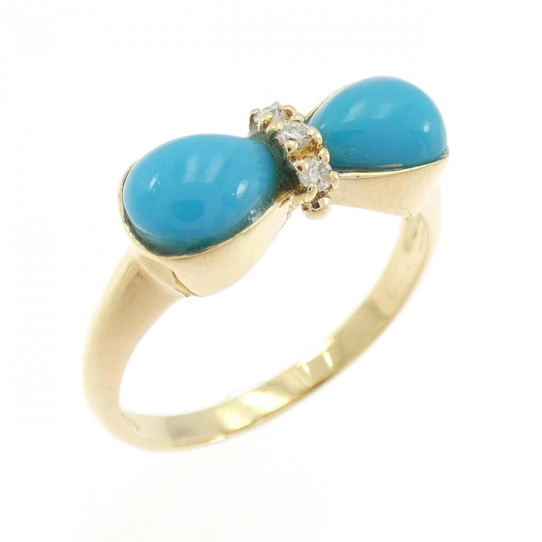 K18YG RIBBON TURQUOISE RING: K18YG Ribbon Turquoise Ring Brand: Unbranded Type: Turquoise Ring Material: K18YG, Main Stone/Creation Turquoise Color: yellow Size: US 4 Accessories: None Accessories Notice: When purchas
