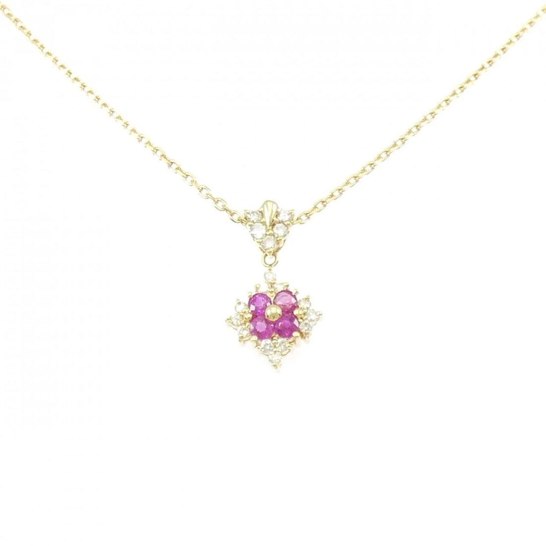 18K YELLOW GOLD RUBY NECKLACE: 18K Yellow Gold Ruby Necklace Brand: Unbranded Type: Ruby Necklace Material: K18YG, Main Stone/Creation Ruby Color: yellow Size: Actual Size Pendant length approx. x width approx.: