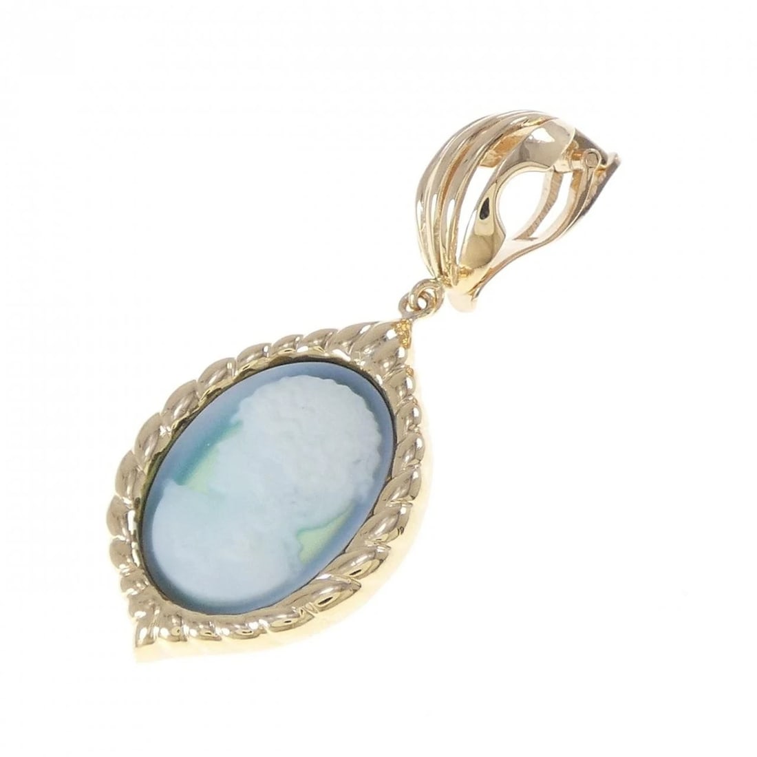 K18YG AGATE CAMEO PENDANT: K18YG Agate Cameo Pendant Brand: Unbranded Type: Agate Cameo Pendant/Brooch Material: K18YG, Main Stone/Creation Agate Cameo Color: yellow Size: Actual Size Approx. length x width: 40.5mm x
