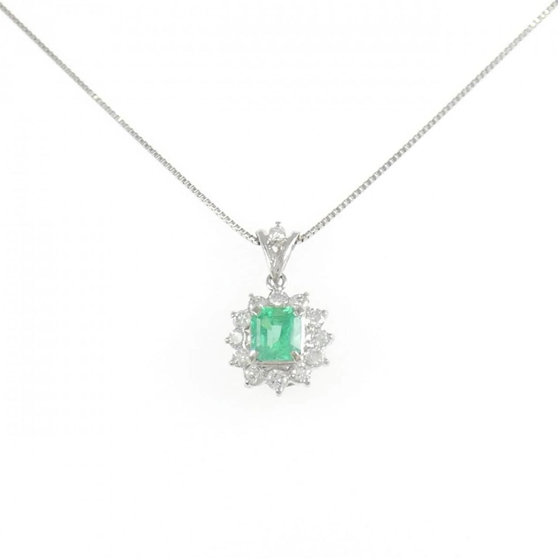 PT900/PT850 EMERALD NECKLACE: PT900/PT850 Emerald Necklace Brand: Unbranded Type: Emerald Necklace Material: PT900, Main Stone/Creation Emerald Color: platinum Size: Actual Size Pendant length approx. x width approx.: