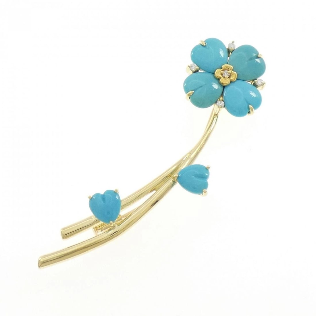 18K YELLOW GOLD FLOWER TURQUOISE BROOCH: 18K Yellow Gold Flower Turquoise Brooch Brand: Unbranded Type: Turquoise Pendant/Brooch Material: K18WG, Main Stone/Creation Turquoise Color: white Size: Actual Size Approx. height x width: