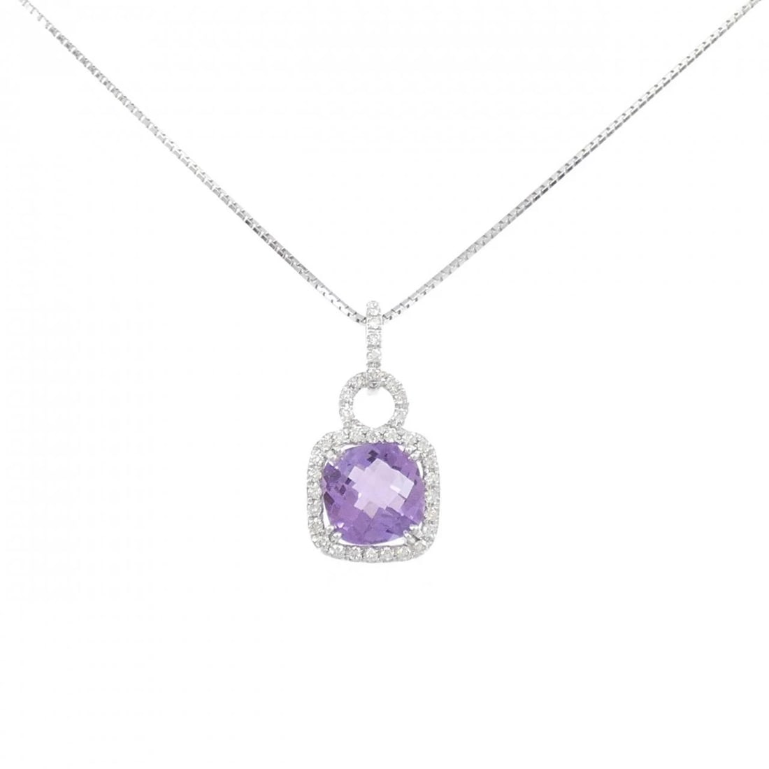 K18WG AMETHYST NECKLACE: K18WG Amethyst Necklace Brand: Unbranded Type: Amethyst Necklace Material: K18 white gold, Main Stone/Creation Amethyst Color: white gold Size: 45cm Actual Size Pendant length approx. x width