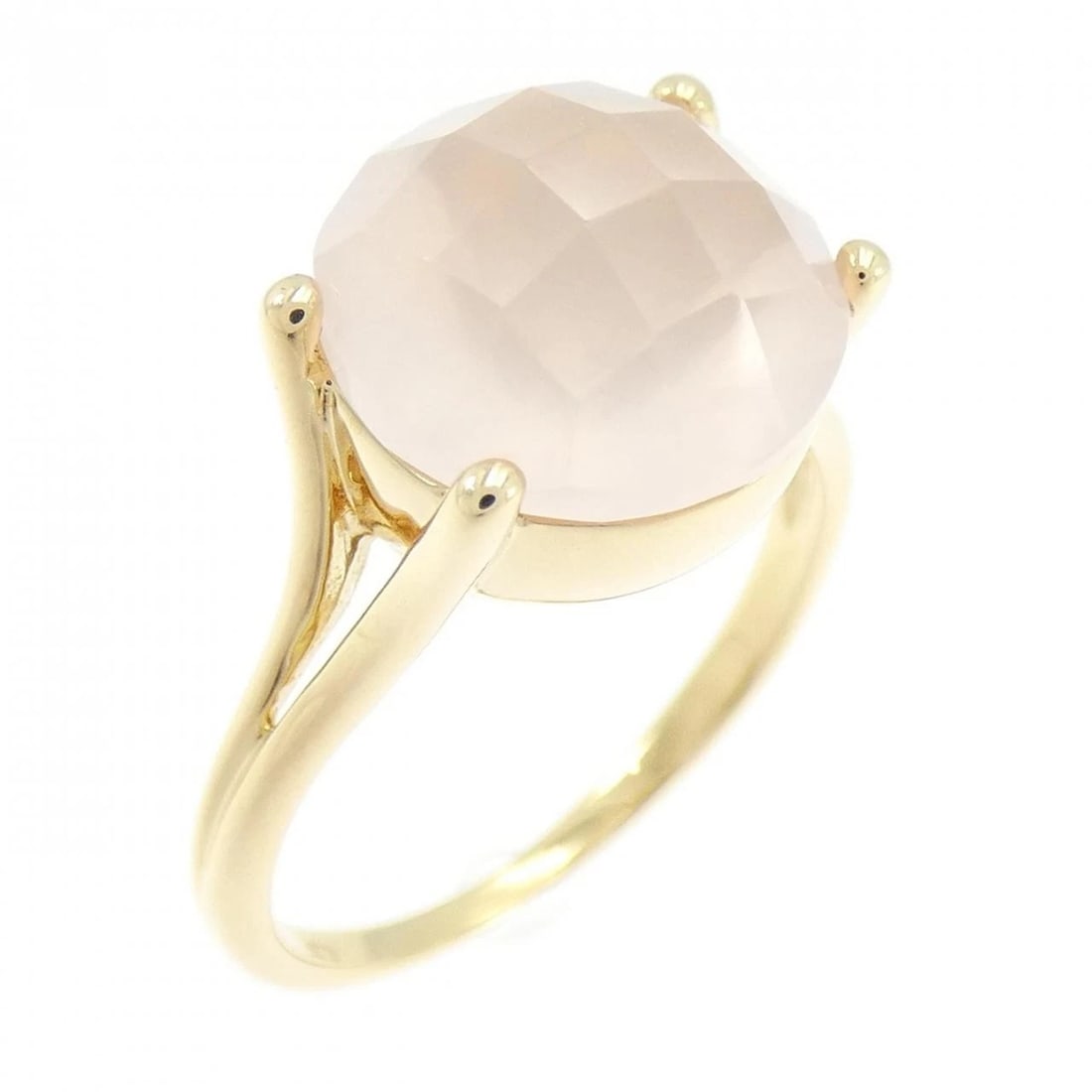 18K YELLOW GOLD ROSE QUARTZ RING: 18K Yellow Gold Rose Quartz Ring Brand: Unbranded Type: Rose Quartz Ring Material: K18 yellow gold, Main Stone/Creation Rose Quartz Color: yellow gold Size: US 5 1/4 Accessories: None