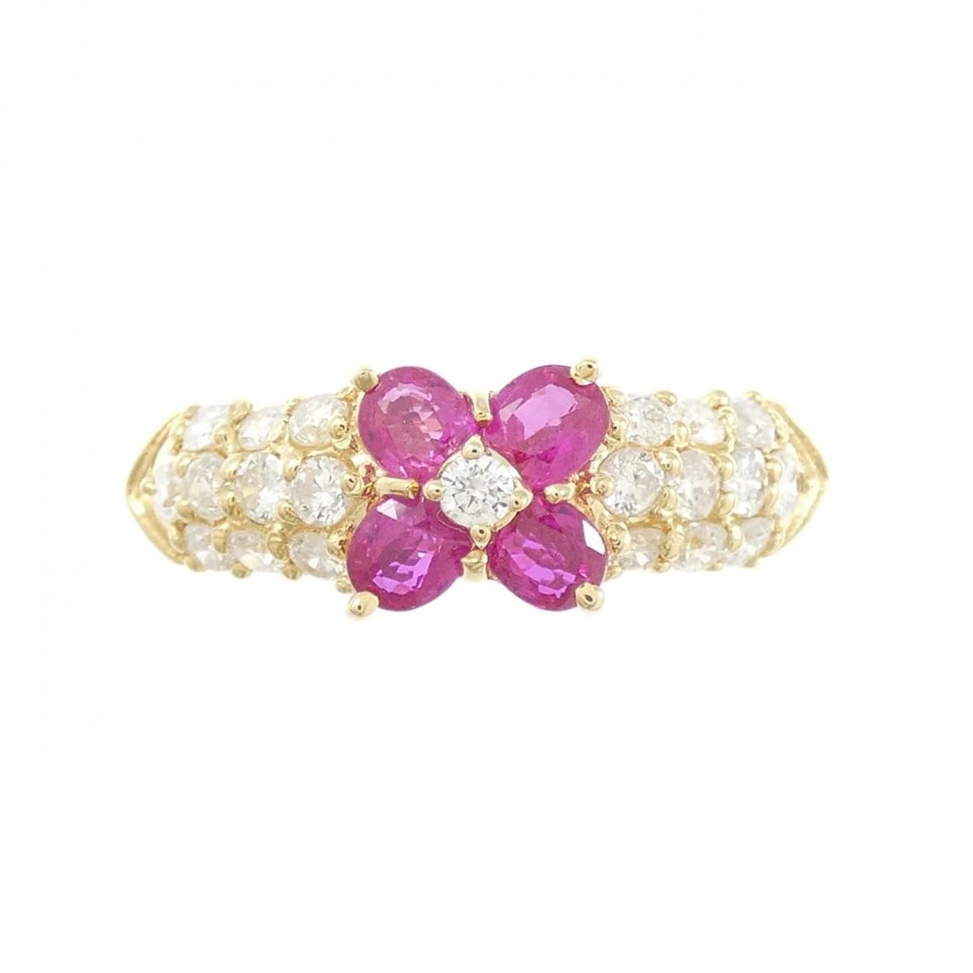 K18YG FLOWER RUBY RING - 2