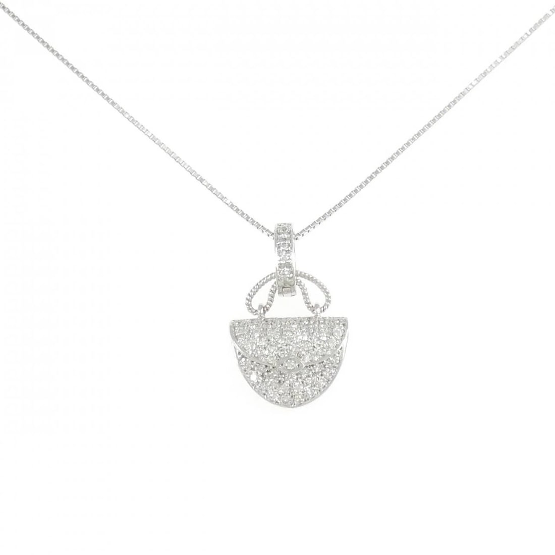 K18WG BAG DIAMOND NECKLACE: K18WG Bag Diamond Necklace Brand: Unbranded Type: Diamond Necklace Material: K18 white gold, Color: white gold Size: 45cm Actual Size Pendant length approx. x width approx.: 23.1mmx14.6mm