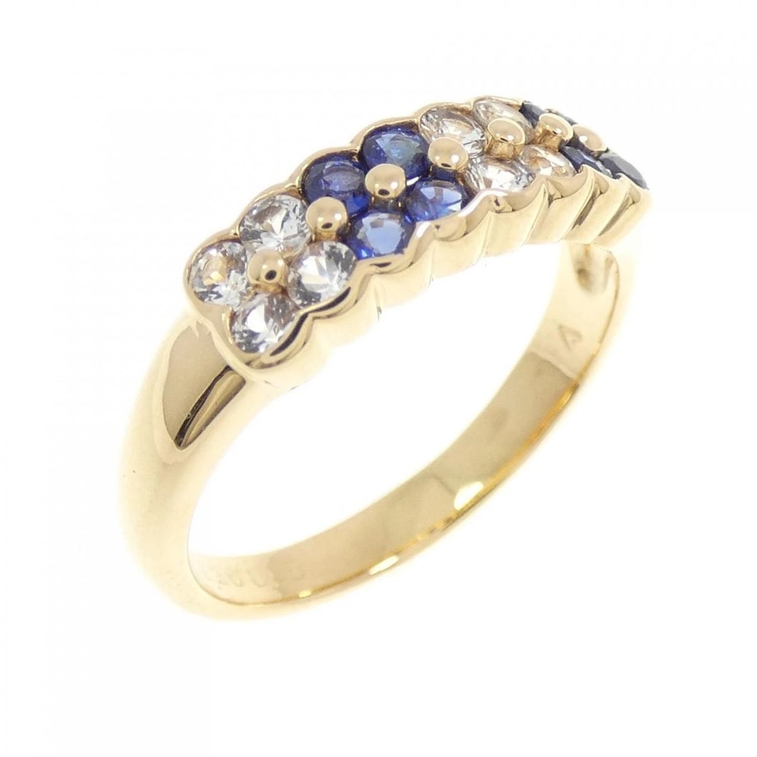 K18YG FLOWER SAPPHIRE RING: K18YG Flower Sapphire Ring Brand: Unbranded Type: Sapphire Ring Material: K18 yellow gold, Color: yellow gold Size: US 5 3/4 Accessories: None Accessories Notice: When purchasing pre-owned