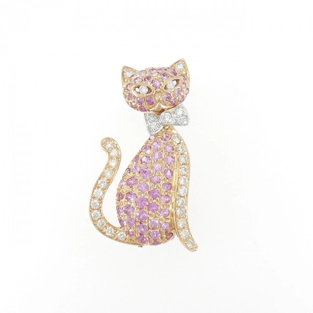 K18PG/K18WG CAT SAPPHIRE BROOCH: K18PG/K18WG Cat Sapphire Brooch Brand: Unbranded Type: Sapphire Pendant/Brooch Material: K18 Pink Gold / K18 White Gold, Color: none Size: Actual Size Approx. height x width: 30.3mm x 17.4mm 