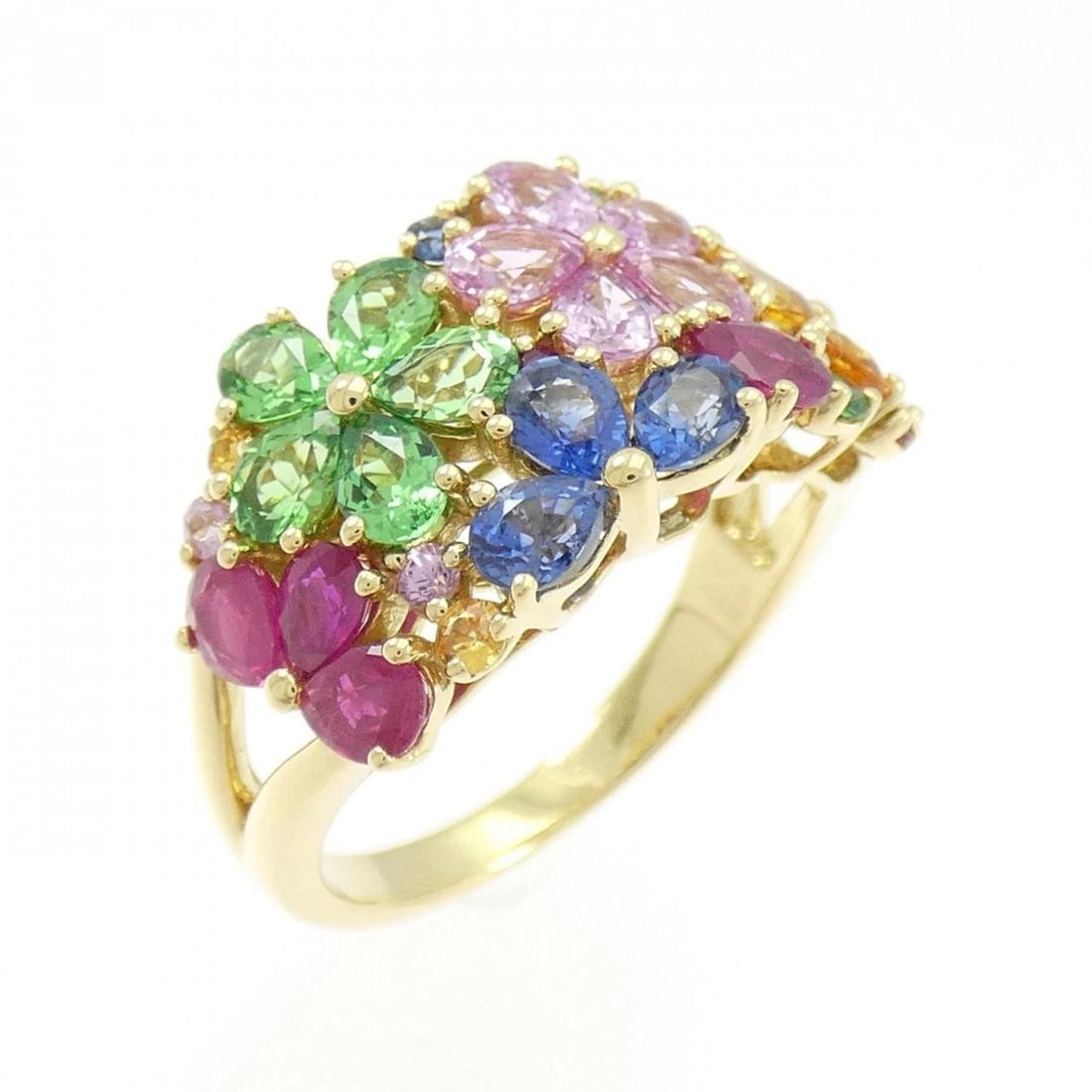 K18YG FLOWER COLOR STONE RING: K18YG Flower Color Stone Ring Brand: Unbranded Type: Sapphire Ring Material: K18 yellow gold, Color: yellow gold Size: US 9.75 Accessories: None Accessories Notice: When purchasing pre-owned