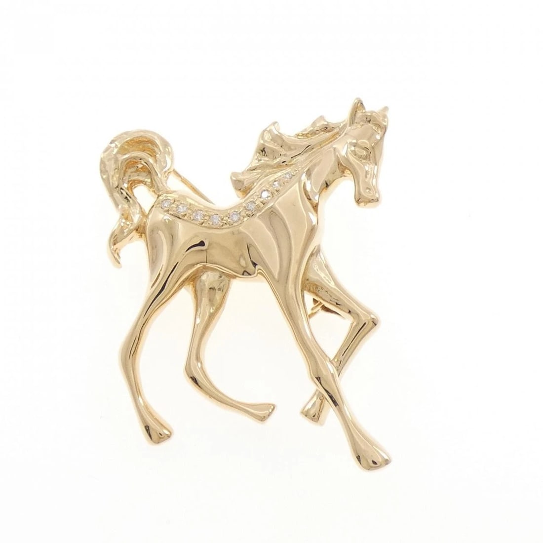K18YG HORSE DIAMOND BROOCH: K18YG Horse Diamond Brooch Brand: Unbranded Type: Diamond Pendant/Brooch Material: K18 yellow gold, Color: yellow gold Size: Actual Size Approx. length x width: 36.4mm x 29.4mm Accessories: