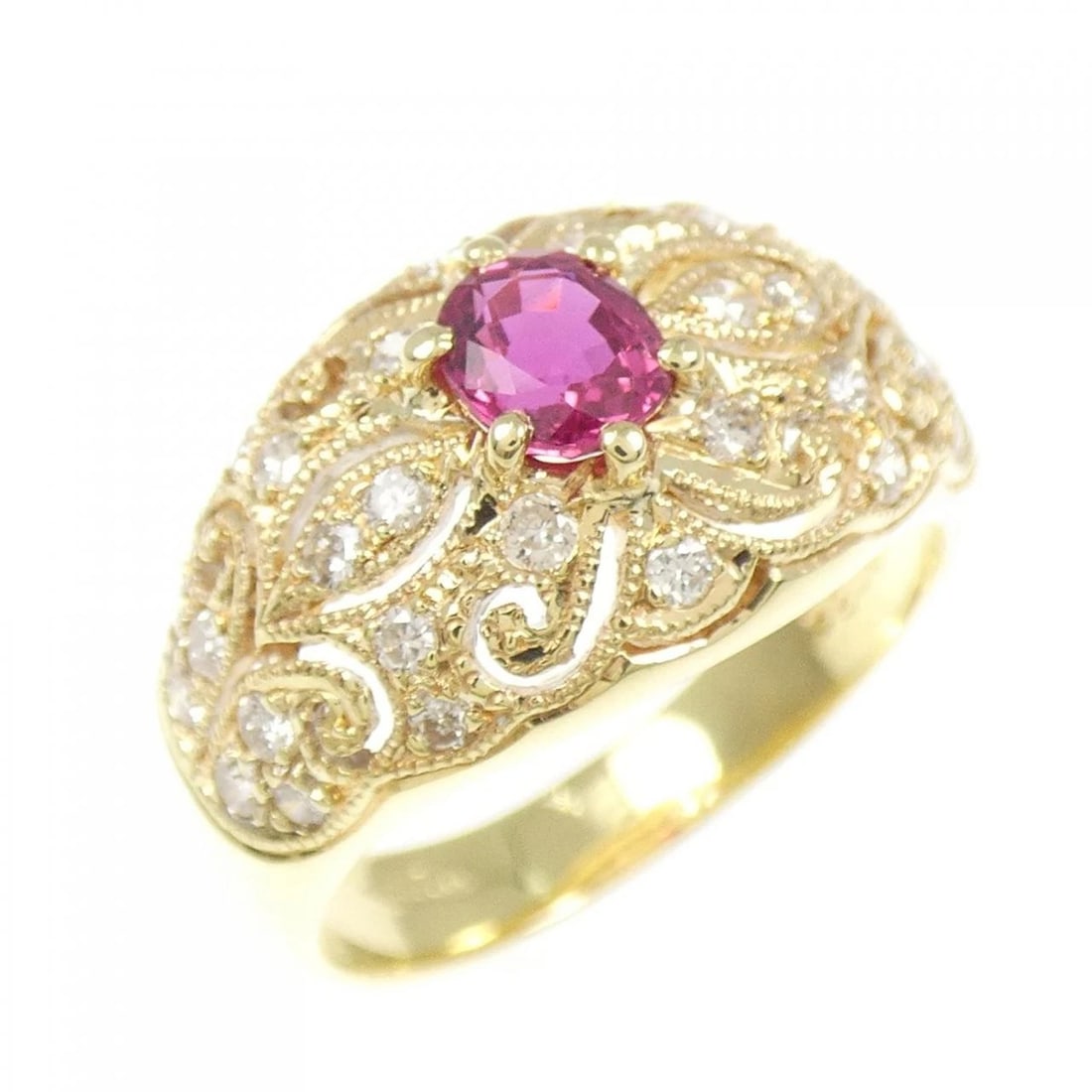 K18YG RUBY RING: K18YG Ruby Ring Brand: Unbranded Type: Ruby Ring Material: K18 yellow gold, Color: yellow gold Size: US 5 3/4 Accessories: None Accessories Notice: When purchasing pre-owned goods, please
