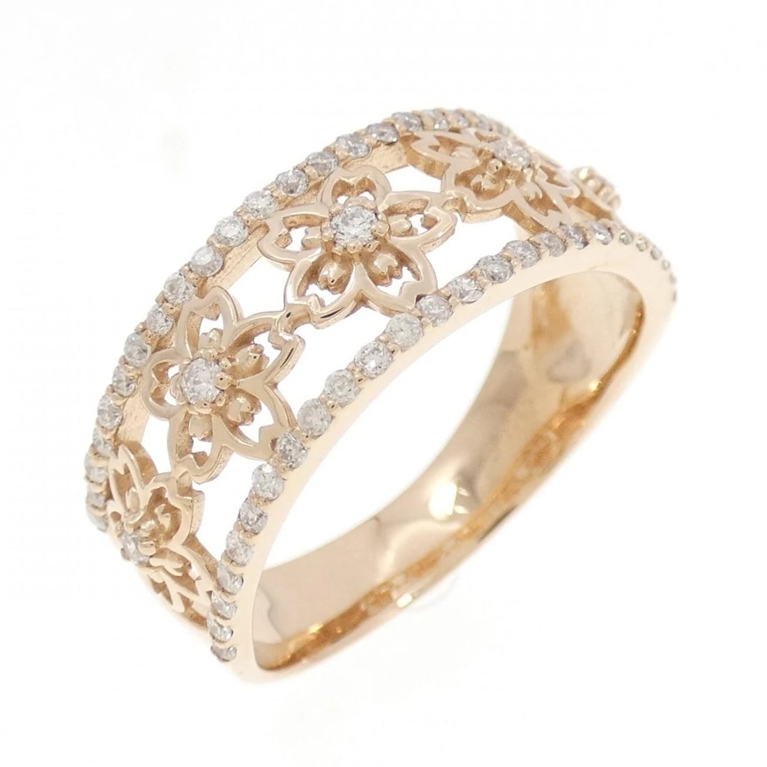 K18PG FLOWER DIAMOND RING: K18PG Flower Diamond Ring Brand: Unbranded Type: Diamond Ring Material: K18 Pink Gold, Color: Pink Gold Size: US 6 3/4 Accessories: None Accessories Notice: When purchasing pre-owned goods