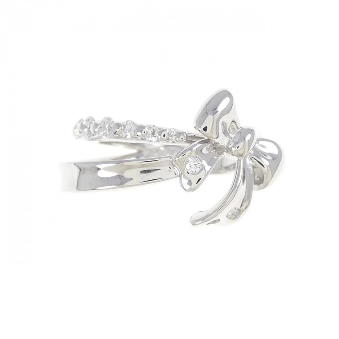 K18WG RIBBON DIAMOND PINKY RING - 2