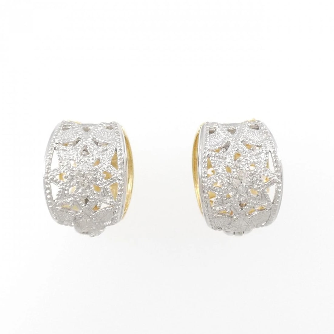 K18YG/K18WG DIAMOND EARRINGS: K18YG/K18WG Diamond Earrings Brand: Unbranded Type: Diamond Pierce/Earring Material: 18K Yellow Gold/18K White Gold, Color: none Size: Actual Size Approx. length x width: 16.6mm x 11.6mm Accessor