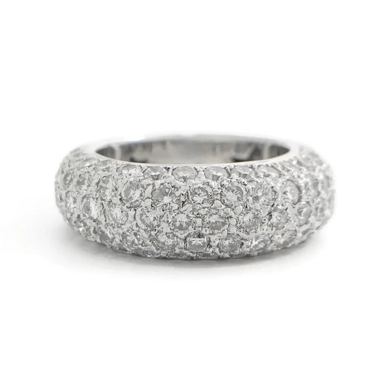 WIDE PAVE DIAMOND DOME RING STATEMENT BAND: Wide Pave Diamond Dome Ring Statement Band Brand: Unbranded Type: Ring Material: 14K white gold, Main Stone/Creation Natural Color: White Size: 7 US Accessories: None Accessories Notice: W