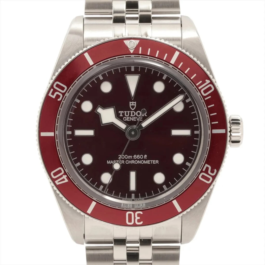 TUDOR BLACK SS BURGUNDY: Tudor black SS Burgundy Brand: Tudor Type: Wristwatch Material: SS Color: Dial Color Burgundy Size: Case:W1.2 x H1.2inch / W39 x H39 Circumference of Wrist:7.9inch / 20 Accessories: None