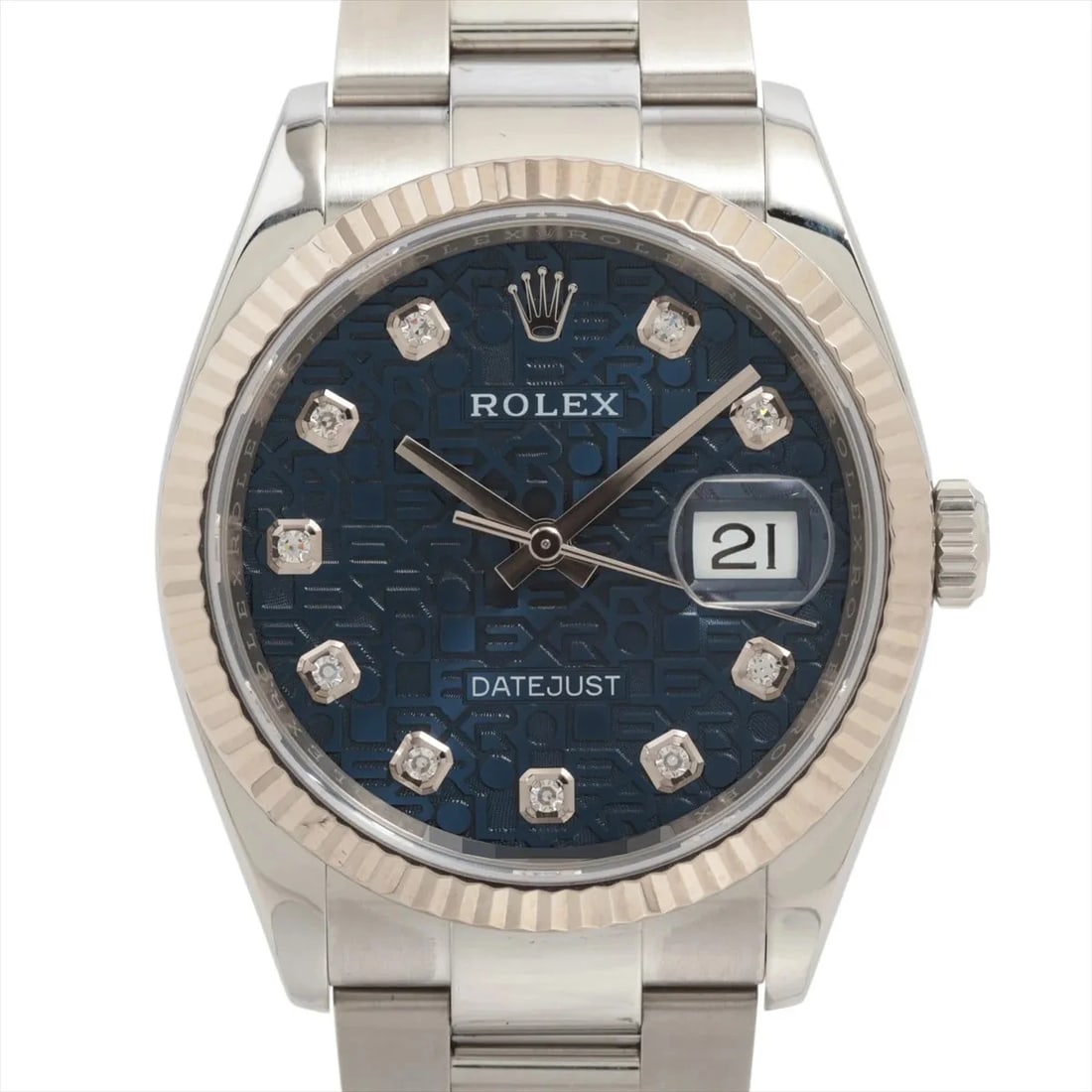 ROLEX DATEJUST SS×WG BLUE ENGRAVED COMPUTER: Rolex DATEJUST SS×WG Blue engraved computer Brand: Rolex Type: Wristwatch Material: SS×WG Color: Dial Color Blue carving computer Size: Case:W1.2 x H1.2inch / W36 x H36 Circumference of Wrist:7.