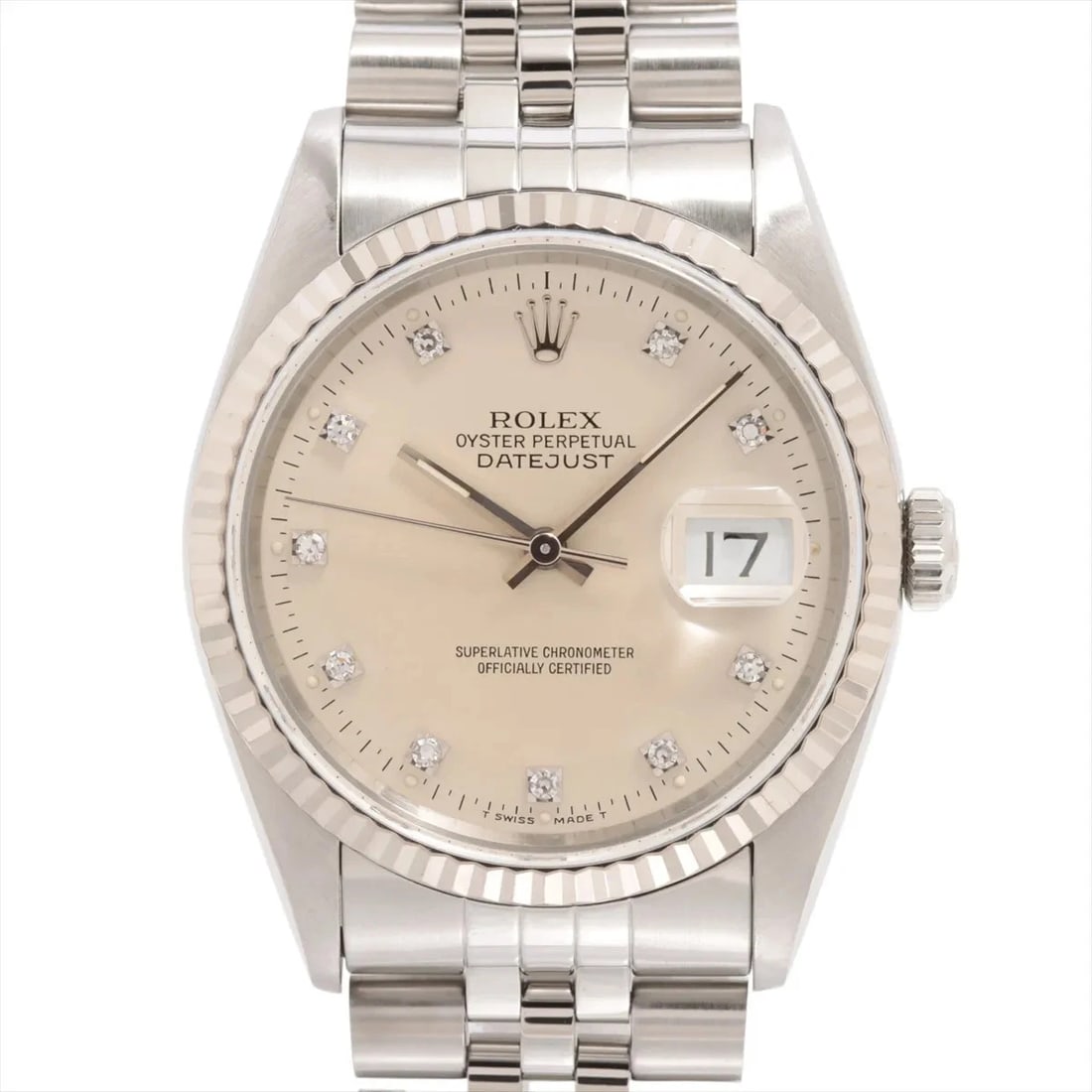 ROLEX DATEJUST SS×WG SILVER: Rolex DATEJUST SS×WG Silver Brand: Rolex Type: Wristwatch Material: SS×WG Color: Dial Color Silver Size: Case:W1.2 x H1.2inch / W36 x H36 Circumference of Wrist:7.5inch / 19 Accessories: