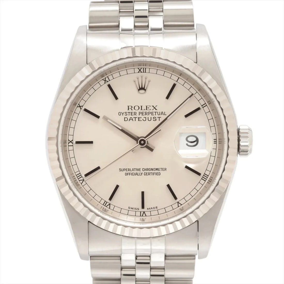 ROLEX DATEJUST SS×WG SILVER: Rolex DATEJUST SS×WG Silver Brand: Rolex Type: Wristwatch Material: SS×WG Color: Dial Color Silver Size: Case:W1.2 x H1.2inch / W36 x H36 Circumference of Wrist:7.3inch / 18.5 Accessories:
