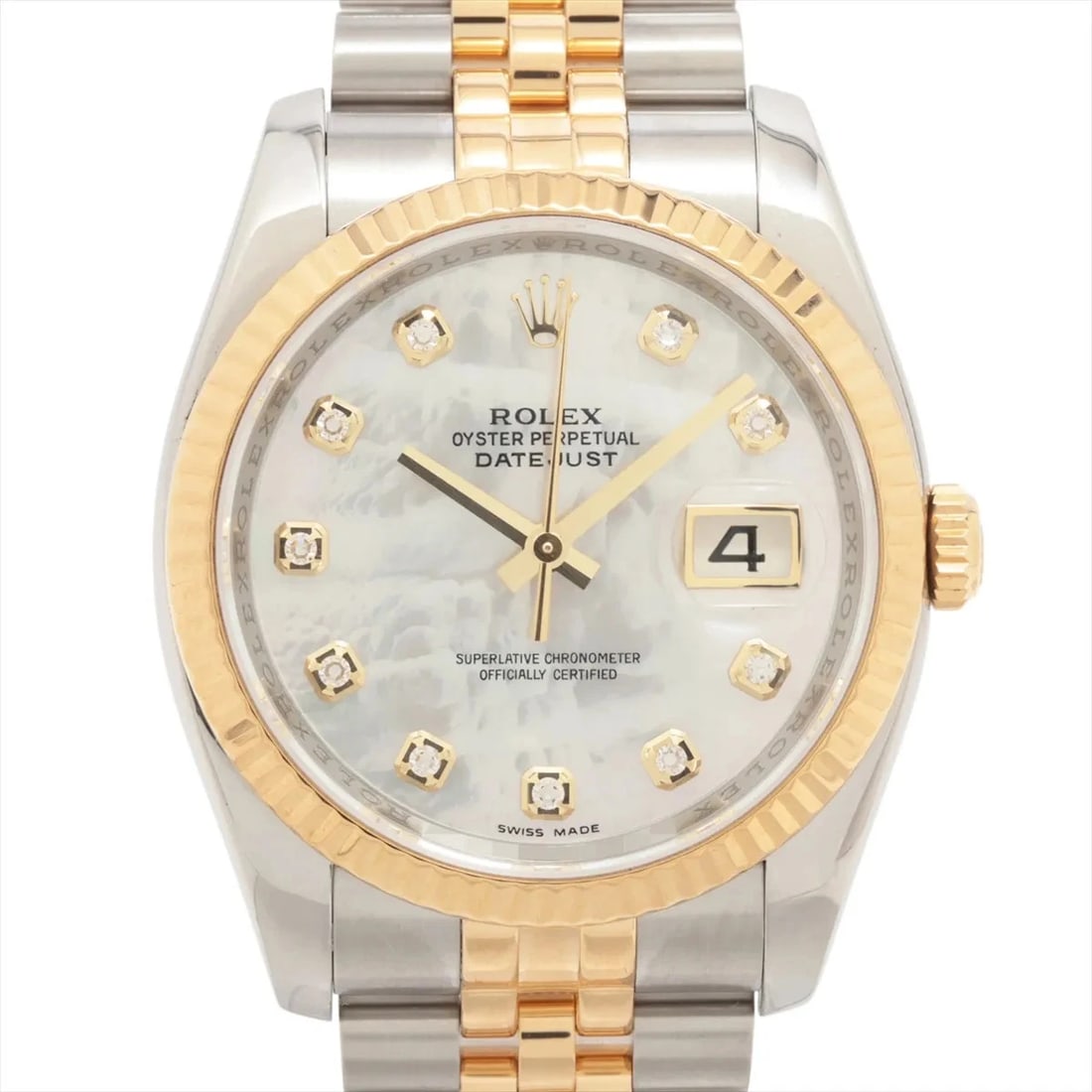 ROLEX DATEJUST SS×YG WHITE SHELL: Rolex DATEJUST SS×YG white shell Brand: Rolex Type: Wristwatch Material: SS×YG Color: Dial Color white shell Size: Case:W1.2 x H1.2inch / W36 x H36 Circumference of Wrist:7.1inch / 18 