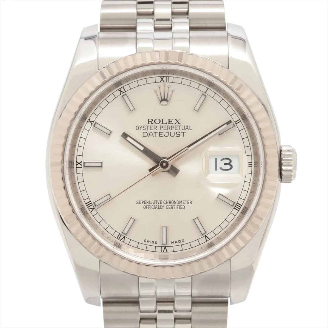 ROLEX DATEJUST SS×WG SILVER: Rolex DATEJUST SS×WG Silver Brand: Rolex Type: Wristwatch Material: SS×WG Color: Dial Color Silver Size: Case:W1.2 x H1.2inch / W36 x H36 Circumference of Wrist:7.3inch / 18.5 Accessories: