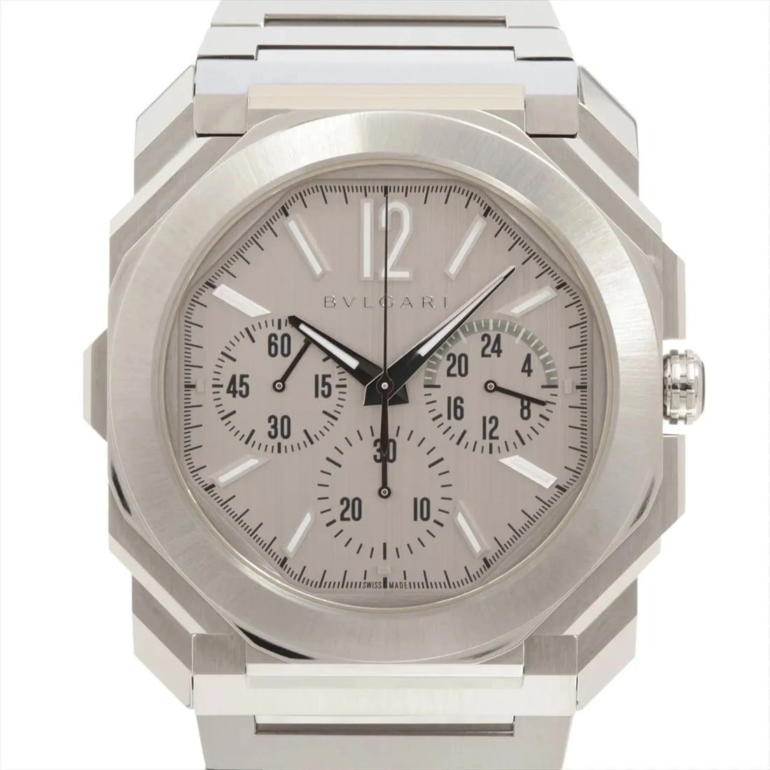 BVLGARI OCTO FINISSIMO SS GRAY: Bvlgari Octo Finissimo SS Gray Brand: Bvlgari Type: Wristwatch Material: SS Color: Dial Color Gray Size: Case:W1.6 x H1.6inch / W42 x H42 Circumference of Wrist:6.7inch / 17 Accessories: None