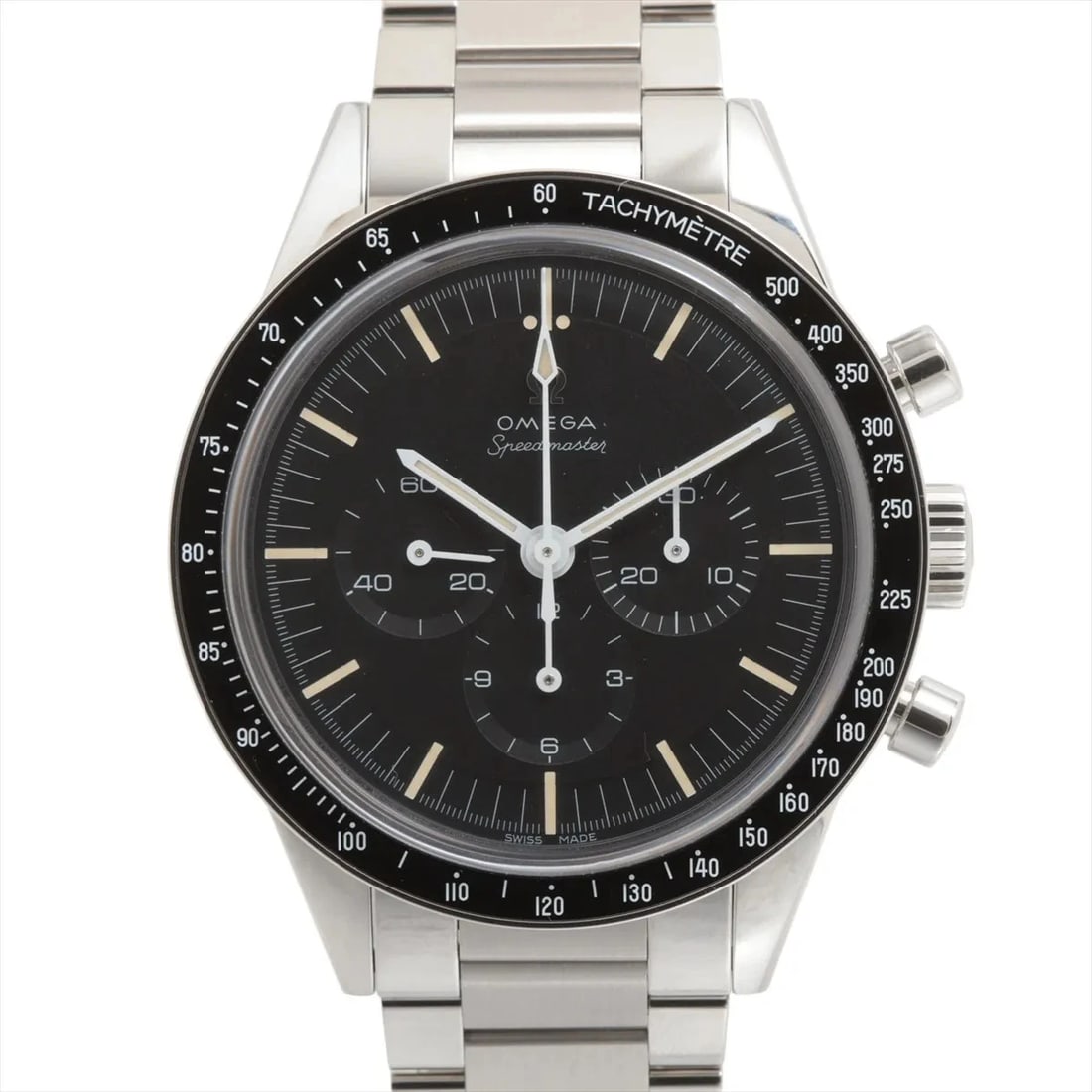 OMEGA SPEEDMASTER CALIBER SS BLACK: Omega Speedmaster Caliber SS black Brand: Omega Type: Wristwatch Material: SS Color: Dial Color Black Size: Case:W1.2 x H1.2inch / W39.7 x H39.7 Circumference of Wrist:7.7inch / 19.5 