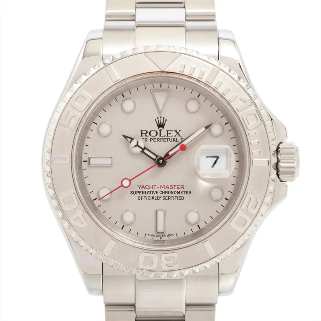 ROLEX YACHT MASTER PT×SS SILVER: Rolex Yacht Master PT×SS Silver Brand: Rolex Type: Wristwatch Material: PT×SS Color: Dial Color Silver Size: Case:W1.6 x H1.6inch / W40 x H40 Circumference of Wrist:6.9inch / 17.5 