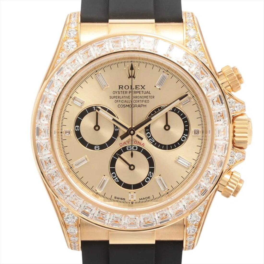 ROLEX COSMOGRAPH YG & RUBBER GOLDEN: Rolex Cosmograph YG & rubber golden Brand: Rolex Type: Wristwatch Material: YG & rubber Color: Dial Color Golden Size: Case:W1.6 x H1.6inch / W40 x H40 Circumference of Wrist:6.3inch / 16 