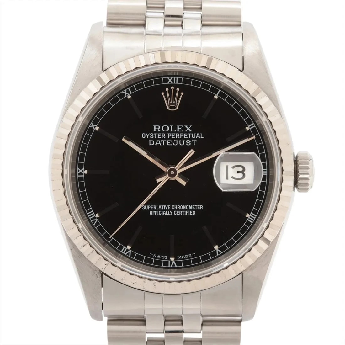 ROLEX DATEJUST SS×WG BLACK: Rolex DATEJUST SS×WG Black Brand: Rolex Type: Wristwatch Material: SS×WG Color: Dial Color Black Size: Case:W1.2 x H1.2inch / W36 x H36 Circumference of Wrist:7.5inch / 19 Accessories: None