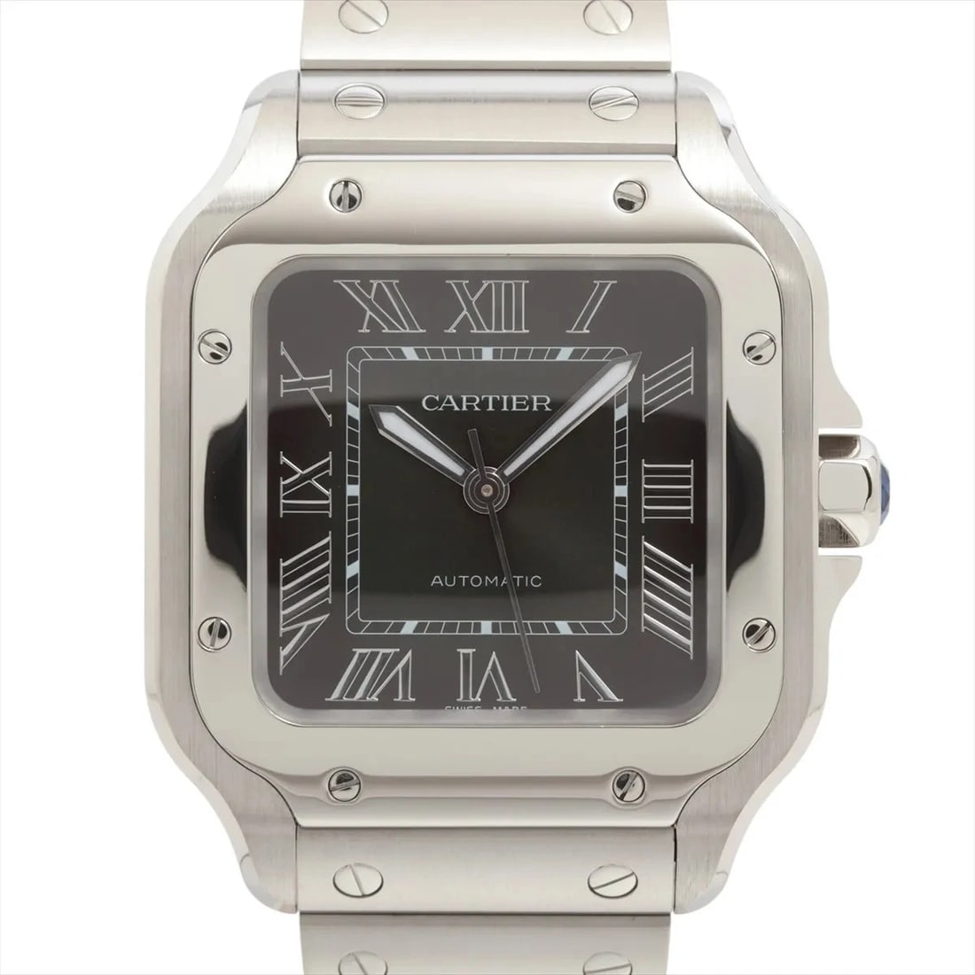 CARTIER SANTOS SS GREEN GRADIENT: Cartier Santos SS green gradient Brand: Cartier Type: Wristwatch Material: SS Color: Dial Color green gradient Size: Case:W1.2 x H1.2inch / W35.1 x H35.1 Circumference of Wrist:6.9inch / 17.5 Acc