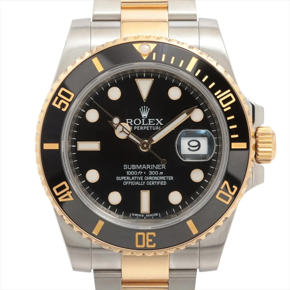 ROLEX SUBMARINER SS×YG BLACK: Rolex SUBMARINER SS×YG black Brand: Rolex Type: Wristwatch Material: SS×YG Color: Dial Color Black Size: Case:W1.6 x H1.6inch / W40 x H40 Circumference of Wrist:7.3inch / 18.5 Accessories: None
