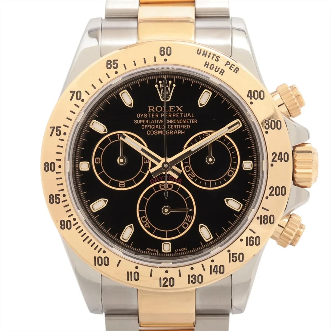 ROLEX COSMOGRAPH SS×YG BLACK: Rolex Cosmograph SS×YG black Brand: Rolex Type: Wristwatch Material: SS×YG Color: Dial Color Black Size: Case:W1.6 x H1.6inch / W40 x H40 Circumference of Wrist:7.9inch / 20 Accessories: None
