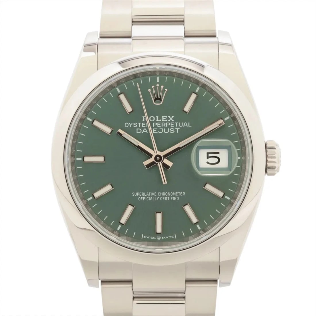 ROLEX DATEJUST SS MINT GREEN: Rolex DATEJUST SS Mint green Brand: Rolex Type: Wristwatch Material: SS Color: Dial Color mint green Size: Case:W1.2 x H1.2inch / W36 x H36 Circumference of Wrist:7.1inch / 18 Accessories: