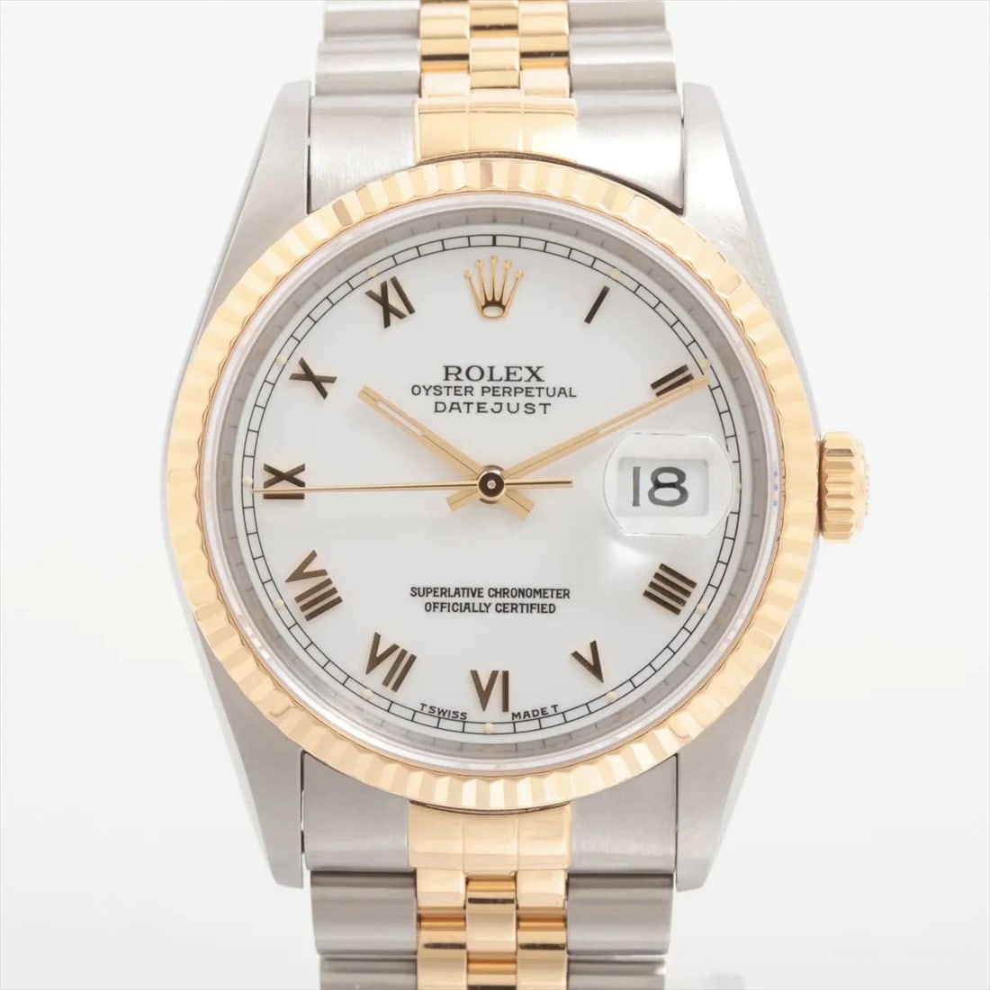 ROLEX DATEJUST SS×YG WHITE: Rolex DATEJUST SS×YG white Brand: Rolex Type: Wristwatch Material: SS×YG Color: Dial Color White Size: Case:W1.2 x H1.2inch / W36 x H36 Circumference of Wrist:6.5inch / 16.5 Accessories: None