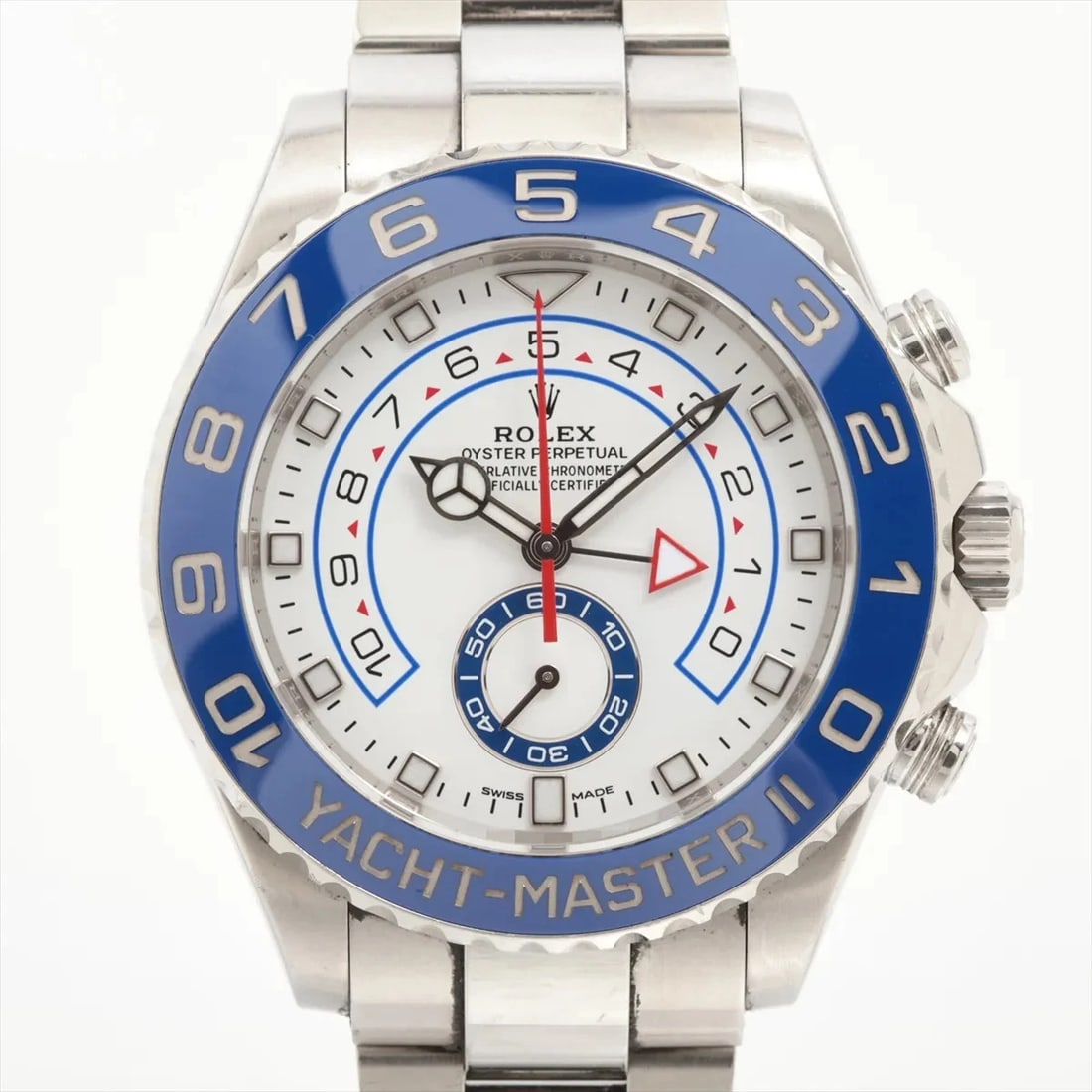 ROLEX YACHT MASTER SS WHITE: Rolex Yacht Master SS white Brand: Rolex Type: Wristwatch Material: SS Color: Dial Color White Size: Case:W1.6 x H1.6inch / W44 x H44 Circumference of Wrist:7.5inch / 19 Accessories: None