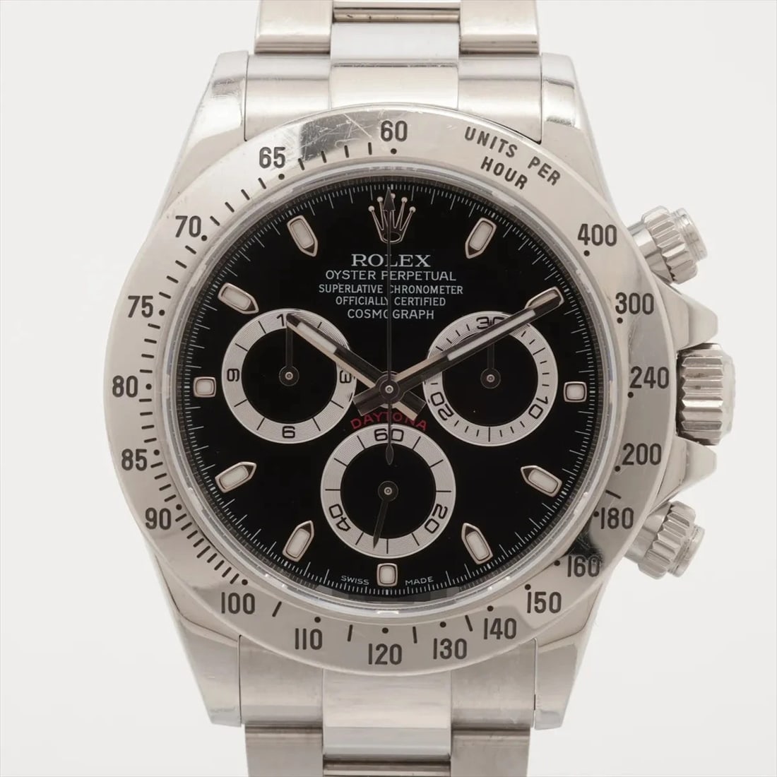 ROLEX COSMOGRAPH SS BLACK: Rolex Cosmograph SS black Brand: Rolex Type: Wristwatch Material: SS Color: Dial Color Black Size: Case:W1.6 x H1.6inch / W40 x H40 Circumference of Wrist:6.9inch / 17.5 Accessories: None