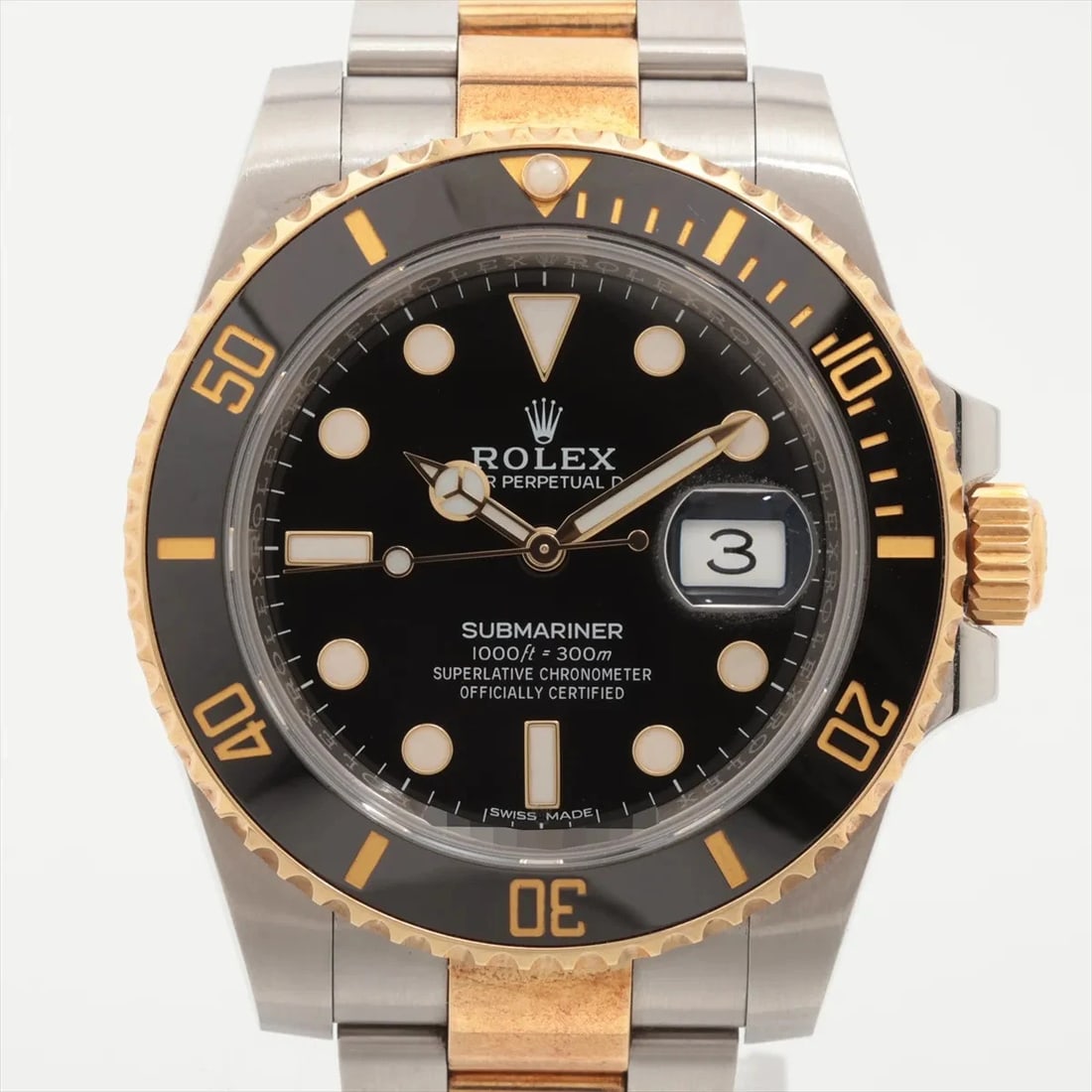 ROLEX SUBMARINER SS×YG BLACK: Rolex SUBMARINER SS×YG black Brand: Rolex Type: Wristwatch Material: SS×YG Color: Dial Color Black Size: Case:W1.6 x H1.6inch / W40 x H40 Circumference of Wrist:6.3inch / 16 Accessories: