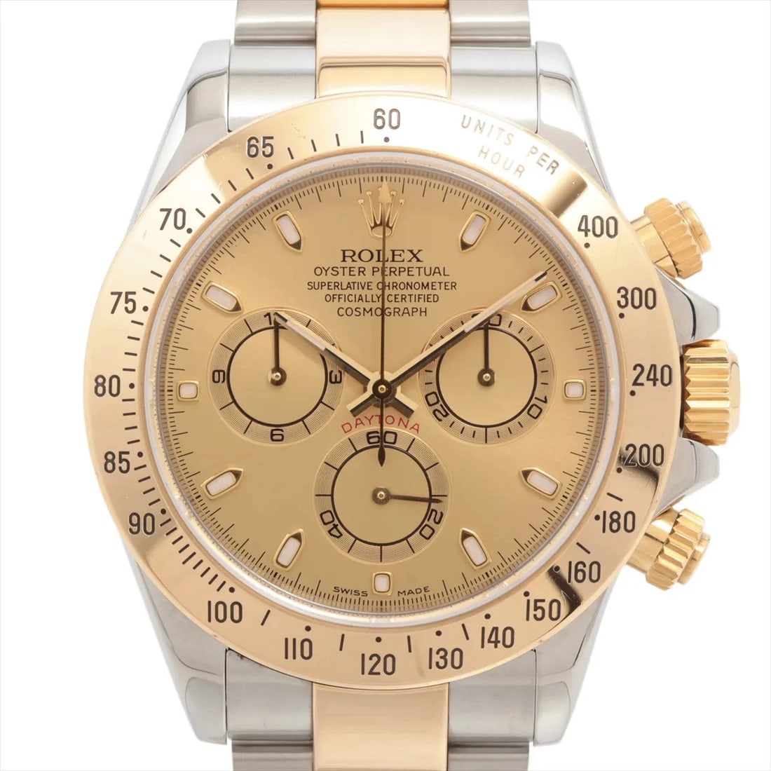 ROLEX COSMOGRAPH SS×YG CHAMPAGNE: Rolex Cosmograph SS×YG Champagne Brand: Rolex Type: Wristwatch Material: SS×YG Color: Dial Color Champagne Size: Case:W1.6 x H1.6inch / W40 x H40 Circumference of Wrist:7.1inch / 18 Accessories