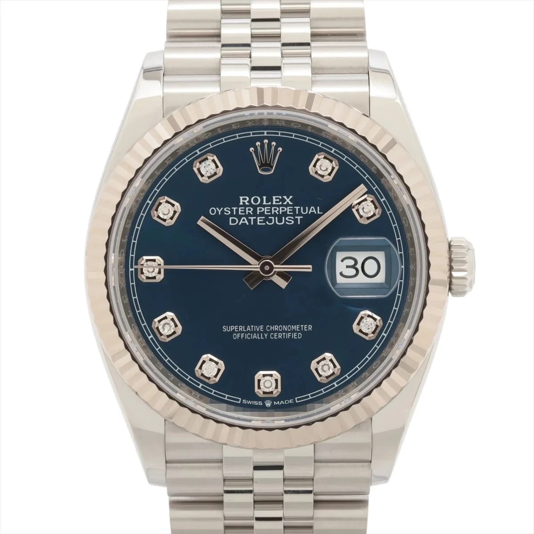 ROLEX DATEJUST SS×WG BLUE: Rolex DATEJUST SS×WG blue Brand: Rolex Type: Wristwatch Material: SS×WG Color: Dial Color Blue Size: Case:W1.2 x H1.2inch / W36 x H36 Circumference of Wrist:7.5inch / 19 Accessories: None