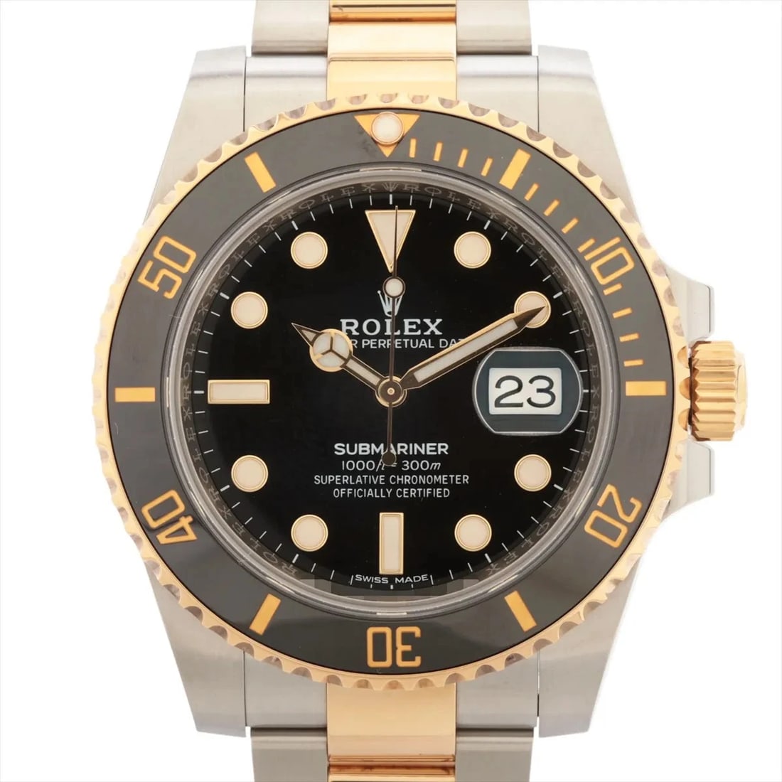 ROLEX SUBMARINER SS×YG BLACK: Rolex SUBMARINER SS×YG black Brand: Rolex Type: Wristwatch Material: SS×YG Color: Dial Color Black Size: Case:W1.6 x H1.6inch / W40 x H40 Circumference of Wrist:8.1inch / 20.5 Accessories: None