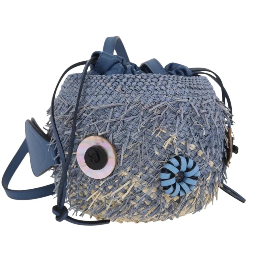 LOEWE BASKET BAG BLOW FISH SHOULDER BAG: LOEWE Basket Bag Blow Fish Shoulder Bag Brand: LOEWE Type: Shoulder Bag Material: Leather Color: Light Blue Size: W4.3 x H5.1 x D4.3inch(Approx) Shoulder Drop:19.3inch(Approx) Accessories: None