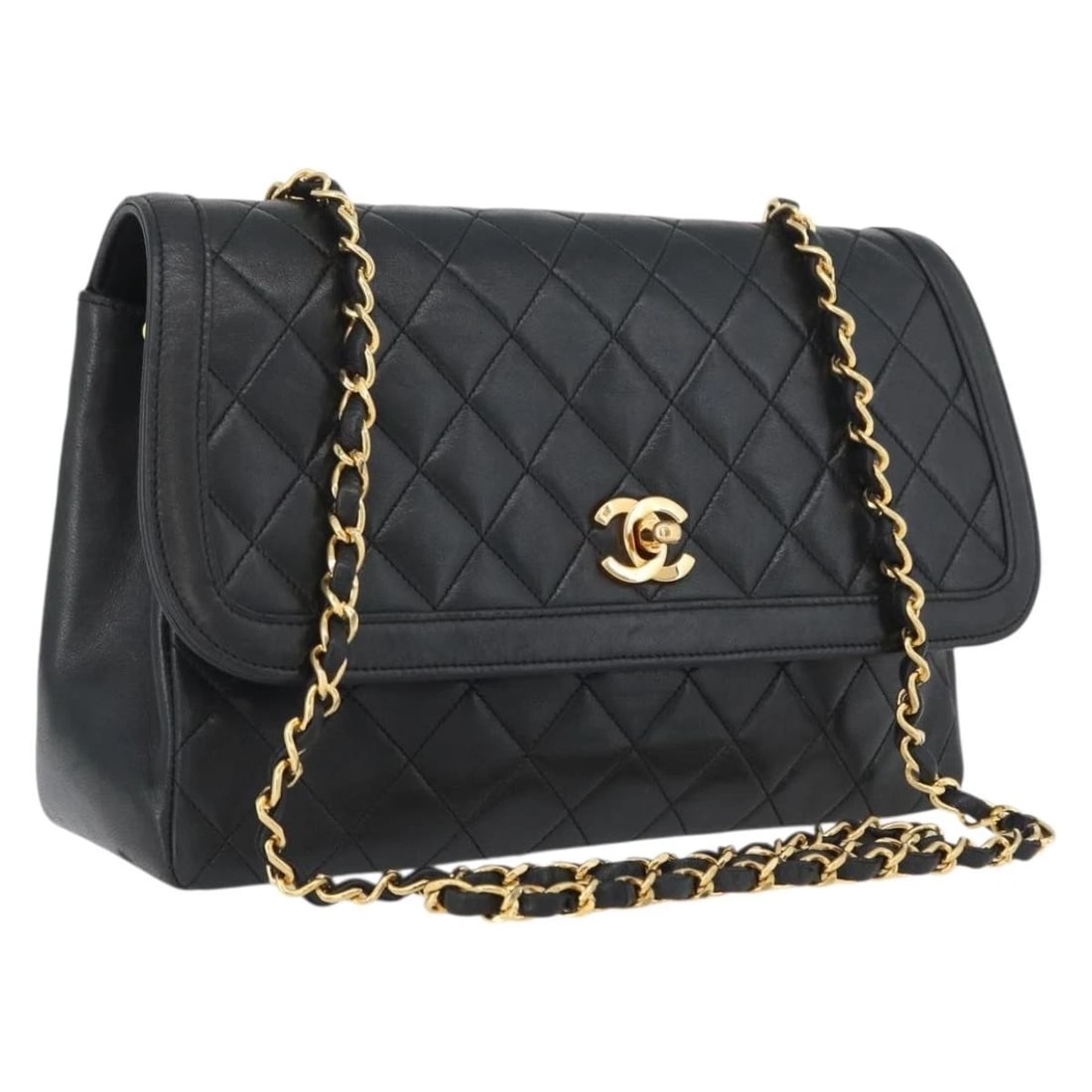CHANEL MATELASSE CHAIN SHOULDER BAG LAMB SKIN: CHANEL Matelasse Chain Shoulder Bag Lamb Skin Brand: CHANEL Type: Shoulder Bag Material: Lamb Skin Color: Black/Gold Size: W10.2 x H5.5 x D3.1inch(Approx) Shoulder Drop:19.7inch(Approx) Accessori