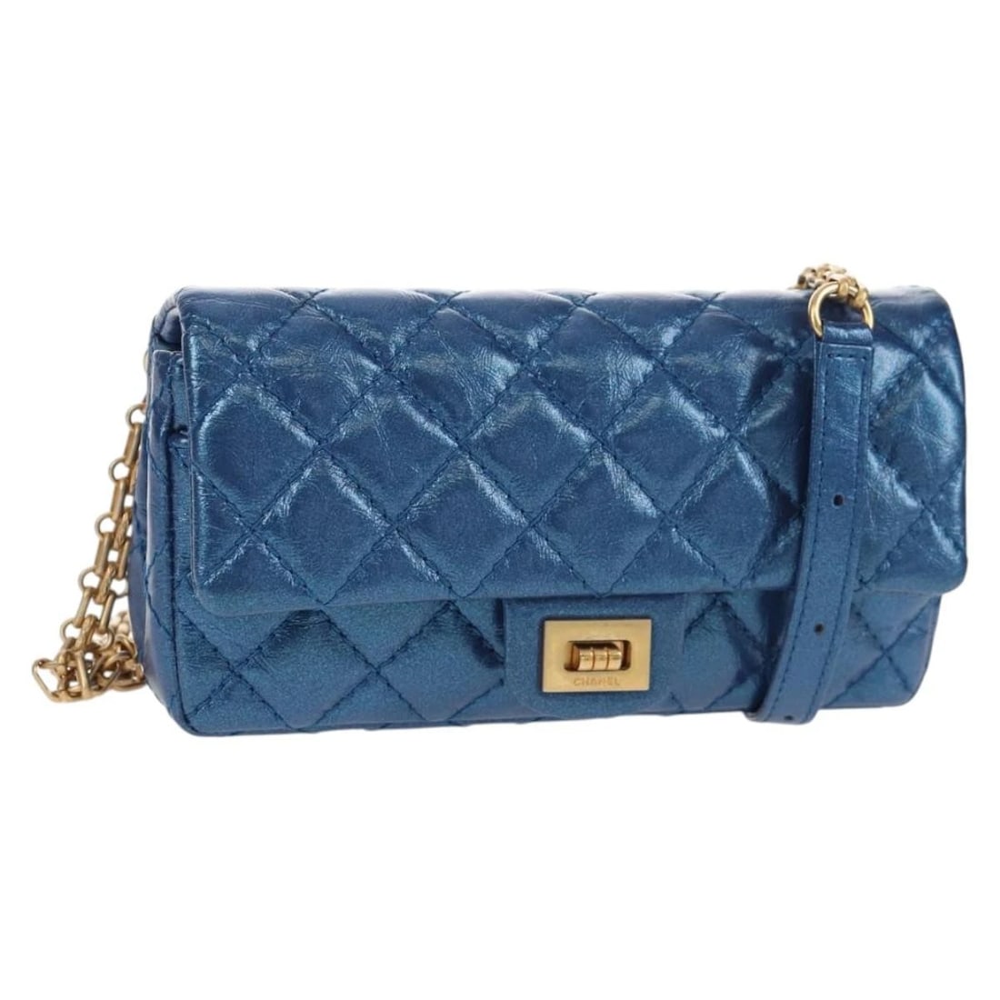 CHANEL MATELASSE CHAIN SHOULDER BAG: CHANEL Matelasse Chain Shoulder Bag Brand: CHANEL Type: Shoulder Bag Material: Leather Color: Blue/Gold Size: W6.7 x H3.1 x D2.0inch(Approx) Shoulder Drop:11.0 - 15.4inch(Approx) Accessories: Non